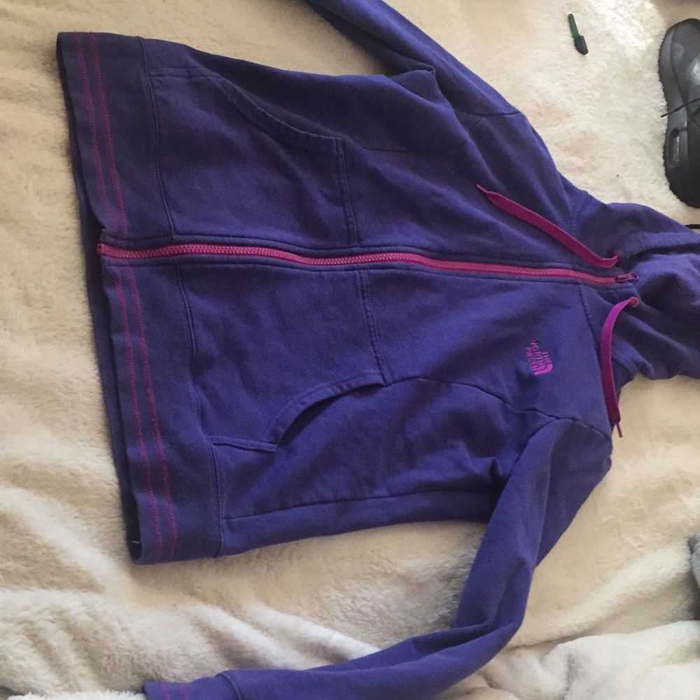 Purple and pink north face sweater